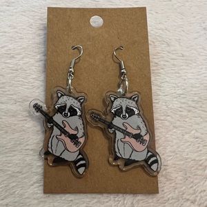 Raccoon trash panda guitar earrings